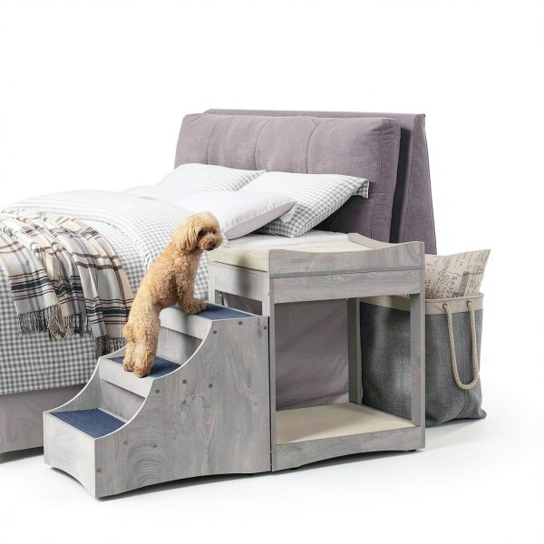 unipaws Pet Bunk Bed Window Perch with Removable Step Grey-2