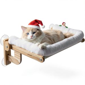 Cat Window Perch Pecute Cloud-Soft Foldable Bed with Wood Frame White-0