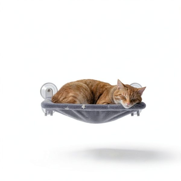 POMESEA Cat Window Perch Glow Gray L Cordless Foldable Hammock-3