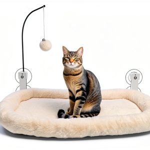 Cordless Cat Window Perch iPengYer White Hammock with Ball-0