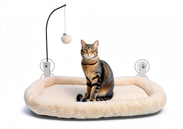 Cordless Cat Window Perch iPengYer White Hammock with Ball-0