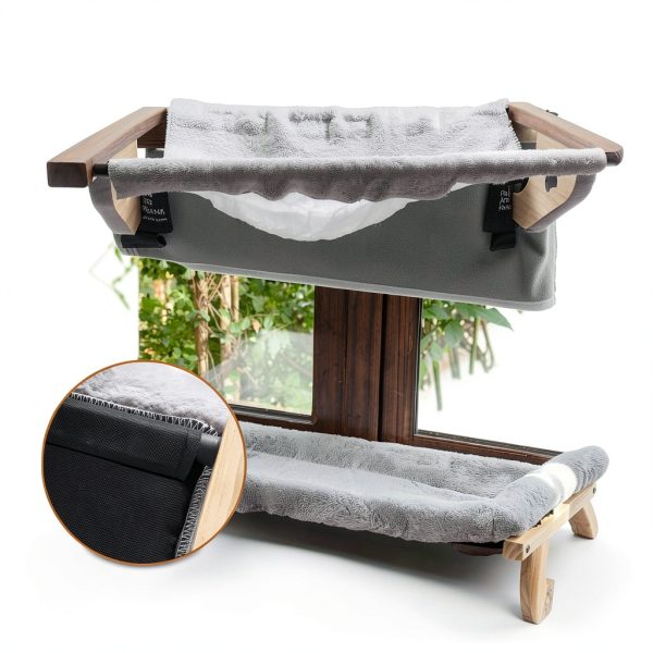 Zuvmi Oversized Cat Window Perch Gray 31.5 x 14.96 Large Plush Hammock-2