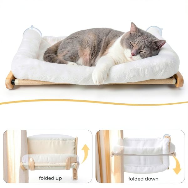Cat Window Perch Pecute Cloud-Soft Foldable Bed with Wood Frame White-1