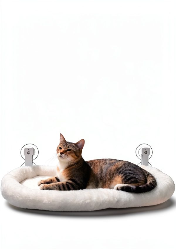 Cordless Cat Window Perch iPengYer White Hammock with Ball-1