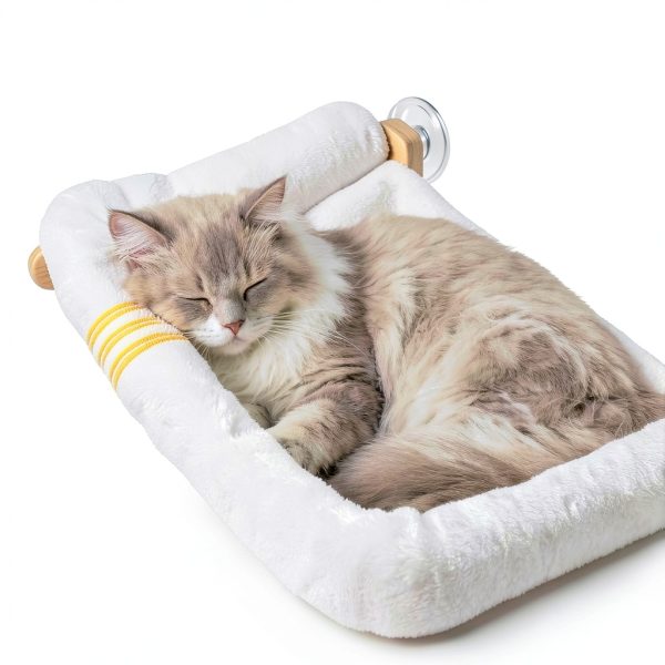 Cat Window Perch Pecute Cloud-Soft Foldable Bed with Wood Frame White-5