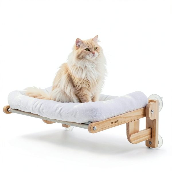 Cat Window Perch Pecute Cloud-Soft Foldable Bed with Wood Frame White-2