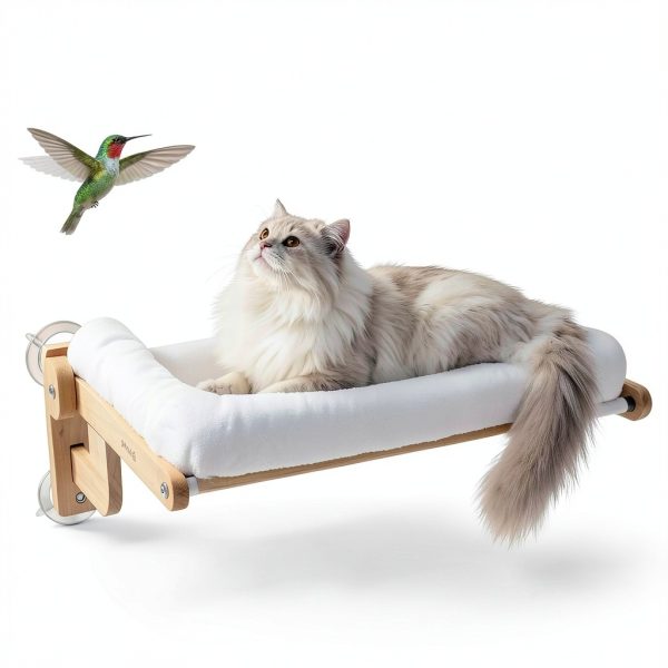Cat Window Perch Pecute Cloud-Soft Foldable Bed with Wood Frame White-6
