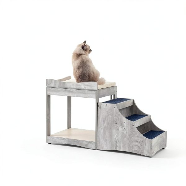unipaws Pet Bunk Bed Window Perch with Removable Step Grey-1