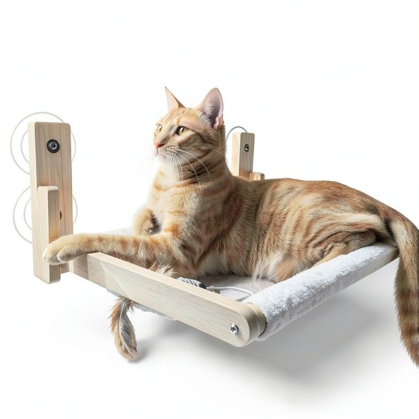 Foldable Cat Window Perch, Natural Wood, 16.5''×12'' Hammock, 35 lbs Weight Limit, Cat Window Hammock for Small Size Windows-5