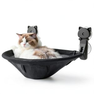 Cat Window Perch JUNSPOW Foldable Cordless Breathable Cat Bed with-0
