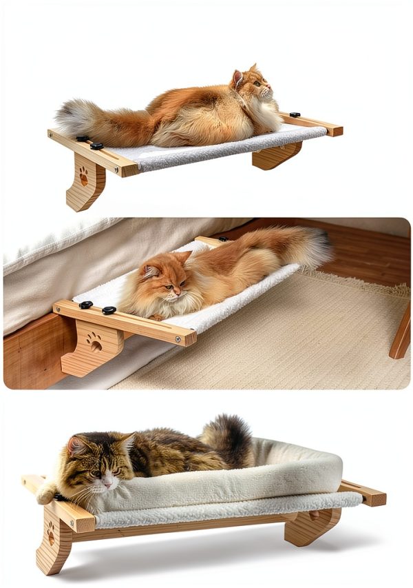 AMOSIJOY Cat Sill Window Perch Sturdy Cat Hammock Window Seat with Wood & Metal Frame for Large Cats, Easy to Adjust Cat Bed for Windowsill, Bedside, Drawer and Cabinet-5