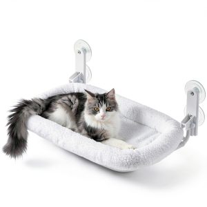 Zakkart Foldable Cat Hammock for Window - Cordless, Embeded Machine Washable Bed, Robust Metal Frame - Cat Window Perch for Large Cats and Kittens (White Bolster Bed, Medium)-0
