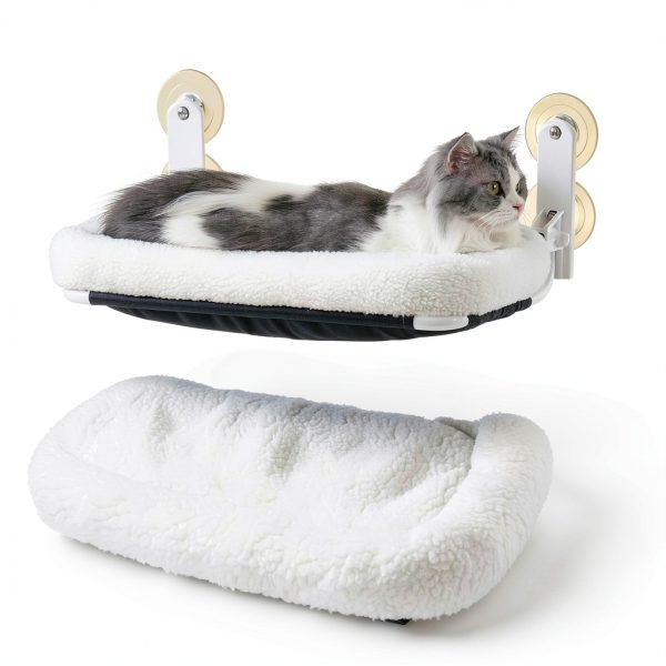 Zakkart Foldable Cat Hammock for Window - Cordless, Embeded Machine Washable Bed, Robust Metal Frame - Cat Window Perch for Large Cats and Kittens (White Bolster Bed, Medium)-5