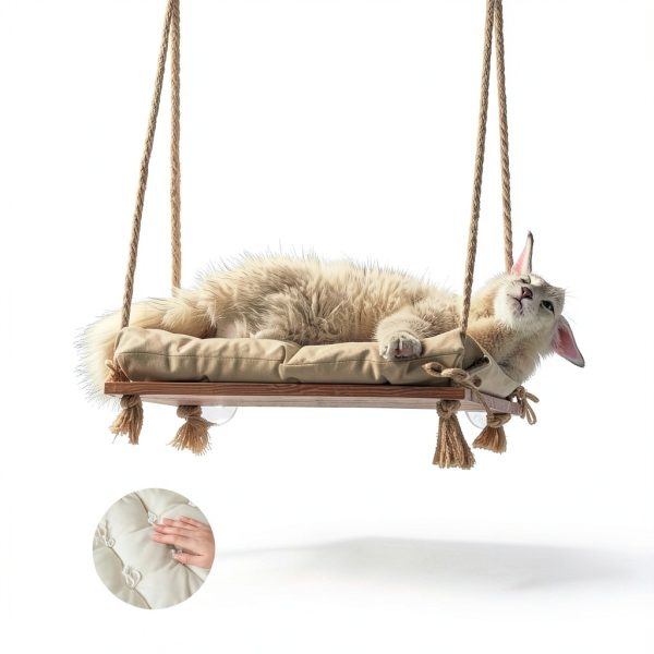 Cat Window Perch with Industrial-Grade Suction Cups - Solid Pine Wood Hammock Bed, Soft Cushion - 42 lb Capacity for Cats Inside-6