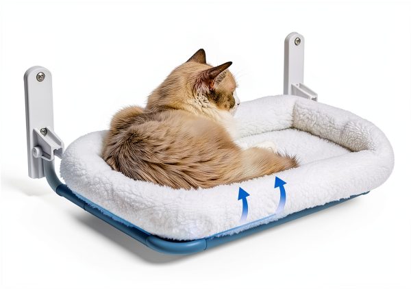 Zakkart Foldable Cat Hammock for Window - Cordless, Embeded Machine Washable Bed, Robust Metal Frame - Cat Window Perch for Large Cats and Kittens (White Bolster Bed, Medium)-1