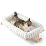 Zakkart SnugCloud Cat Window Perch with 4-Sided Bolster - Orthopedic Cat Hammock for Window Sill - Solid Hardwood & Metal Frame - Window Seat for Pets (Natural Color Wood w/White Bed, Medium)-0